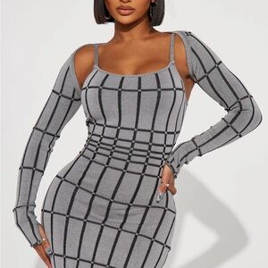 Gray/black Long Sleeve Dress